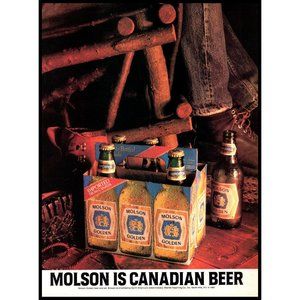 1987 Molson Golden Canadian Beer Vintage Print Ad Rustic Cabin Hunting Wall Art